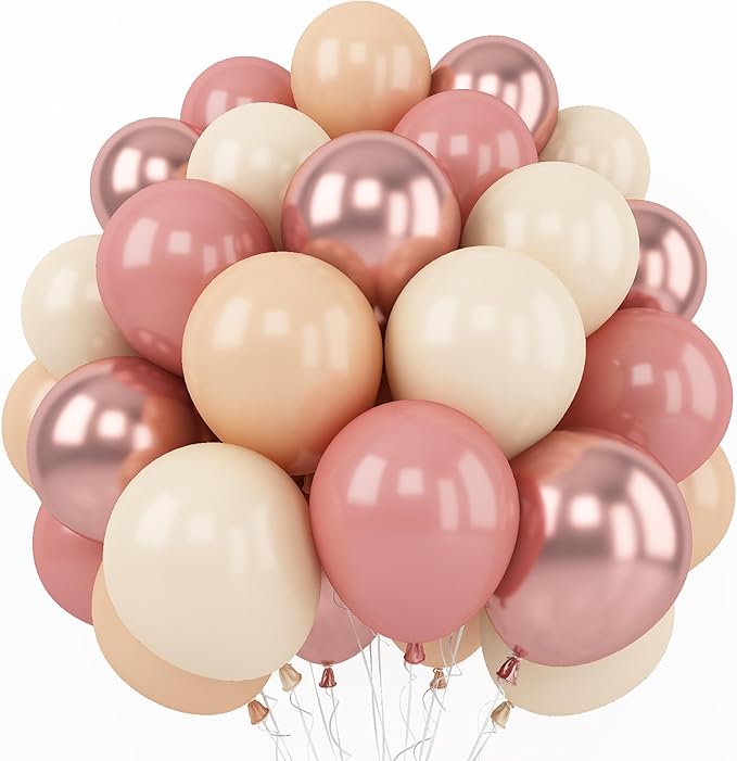 Togvu Retro Blush Pink Balloons, 60 Packs 12 Inch Dusty Pink Metallic Chrome by Togvu
