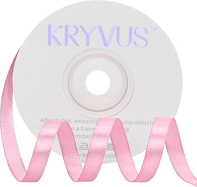 Rose Pink Satin Ribbon 1/4 inch X Continuous 25 Yards, Single Face Polyester by Kryvusribbon