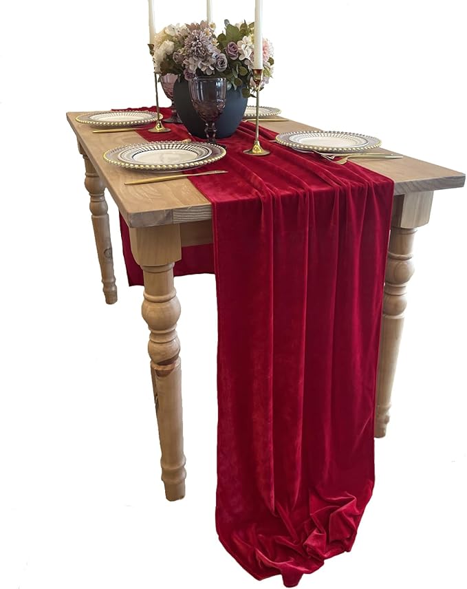 Velvet Table Runner, 10ft Luxurious Wedding Reception Decorations Soft Velvet by BTFHOME