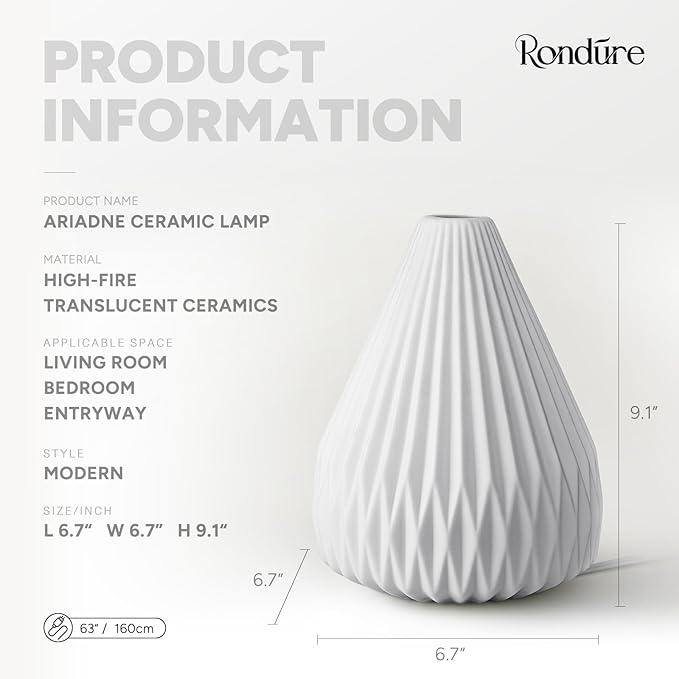 RONDURE 9.1" Modern Ceramic Table Lamp, Modern Bedside Lamps - Image 3