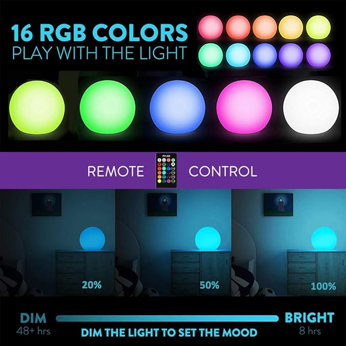 Mr.Go 16-inch Indoor/Outdoor Waterproof Rechargeable LED Glowing Ball Light Orb - Image 3