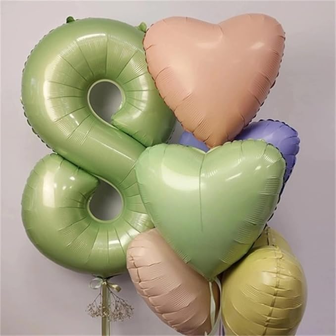 Sage Green Balloon Number 8, 40 Inch Large Self Inflating Foil Number Balloons - Image 4