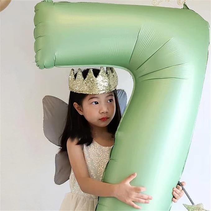 Sage Green Foil Balloon Number 7, Large Olive Green Number 7 Helium Balloon - Image 3