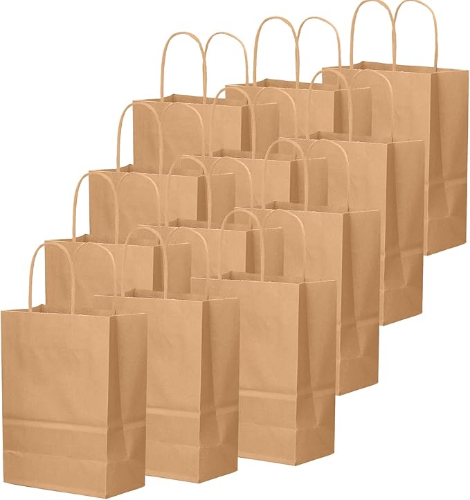 qiqee 50-Packs Brown Paper Gift Bags - Image 2