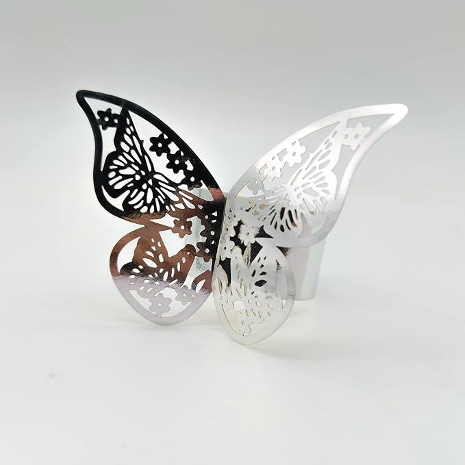 Butterfly Silver Paper Napkin Rings Set of 100 pcs，3D Laser Cut Foil Cutout - Image 5