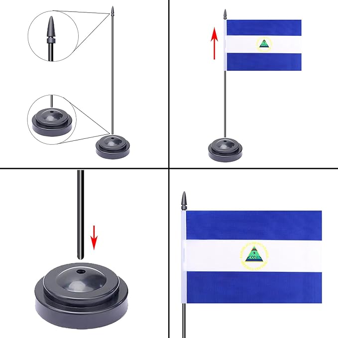 WXTWK 2 Pack Nicaragua Flag Nicaragua Deluxe Desk Flag Set - Image 4