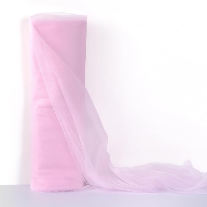 108 Inch × 25 Yards Tulle Mesh Ribbon Light Pink Tulle Fabric Ribbon Roll by RilisiliDecoration