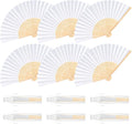 6 Pieces White Hand Held Bamboo Folding Fans Foldable Paper Fans Handheld by Bringsparkletoeverydaylife