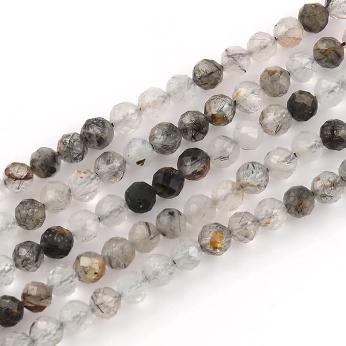 Song Xi 180pcs 2mm Natural Black Rutilated Quartz Gemstone Beads Faceted Round - Image 5
