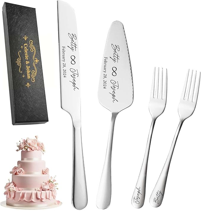 Personalized Wedding Cake Knife and Server Set Stainless Steel Forks Cake by SEKECHIKU