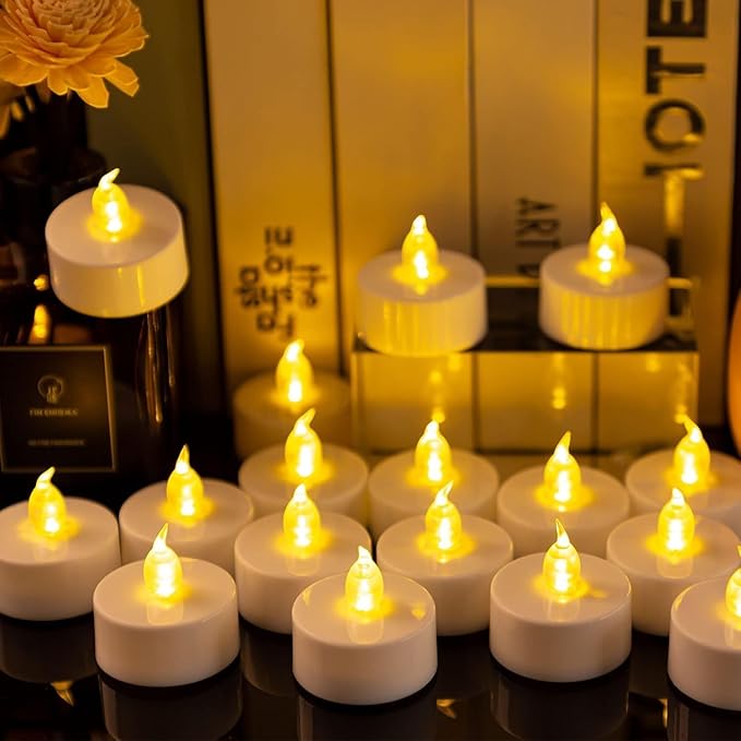 Tea Lights, Flickering WarmYellow, 200 Hours Battery-Powered Tea Light - Image 2