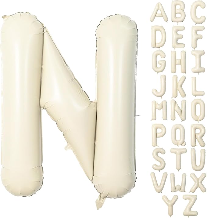 40 Inch Letter Balloons N, Big Custom A-Z Alphabet Foil Name Balloon Cream White by KAINSY