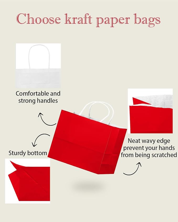 qiqee 50-Packs Red Paper Gift Bags - Image 7