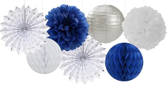 Navy-Blue White Silver Party Decorations - Image 5