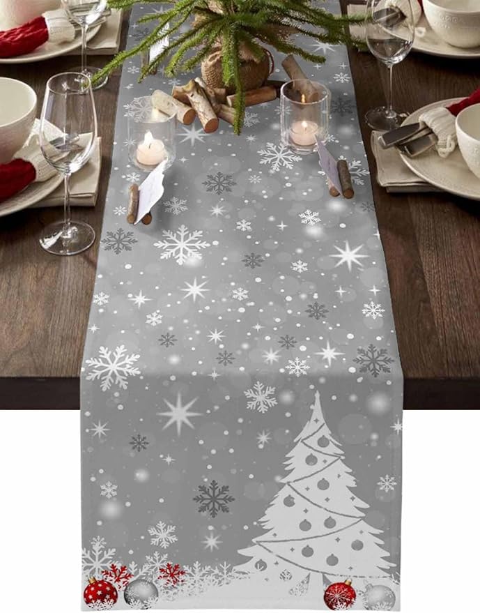 Christmas Snowflakes Cotton Linen Table Runner by Unknown