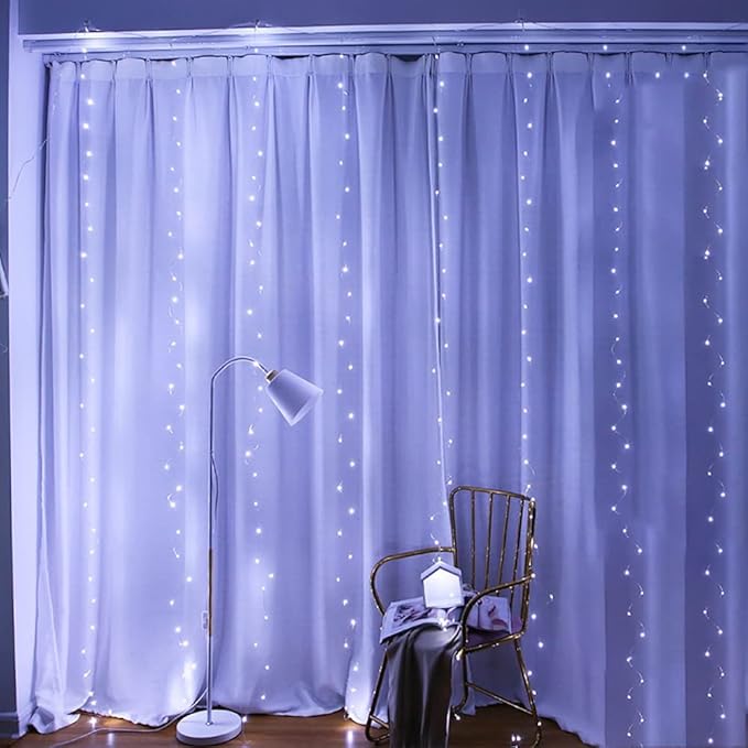 White Curtain Lights for Bedroom, 7.9Ftx5.9Ft 144 LED Waterproof USB Powered - Image 4