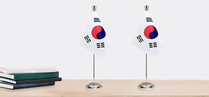 South Korea Korean Deluxe Desk Flag Set Small Mini Miniature South Korea Korean - Image 6