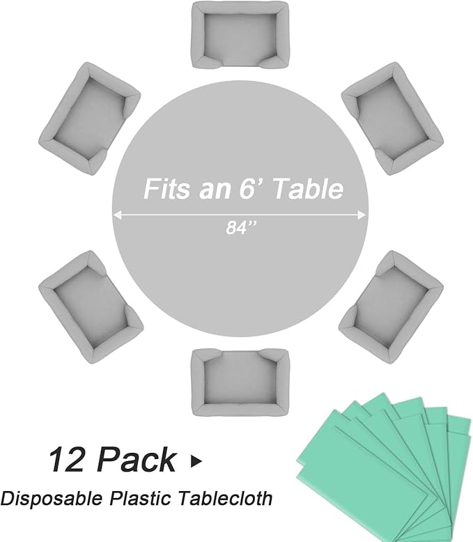 QIKSION Fresh Mint Round Tablecloth 12 Pack, 84 Inch Plastic Table Cover - Image 5