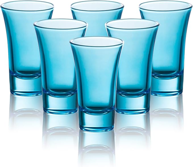 M&N HOME Blue Colored Glass Shot Glasses, 2 Oz Set of 6 by MNHOME