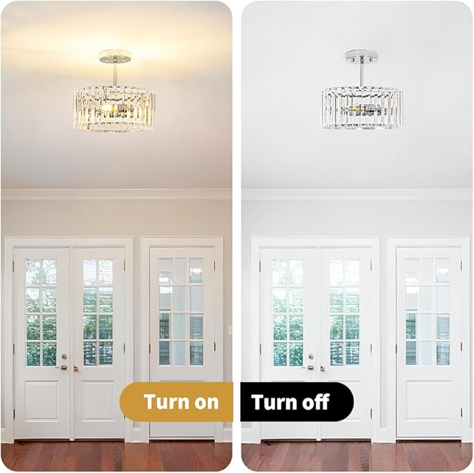 Modern Crystal Ceiling Light, Chrome Semi Flush Mount Ceiling Lighting Fixture - Image 6