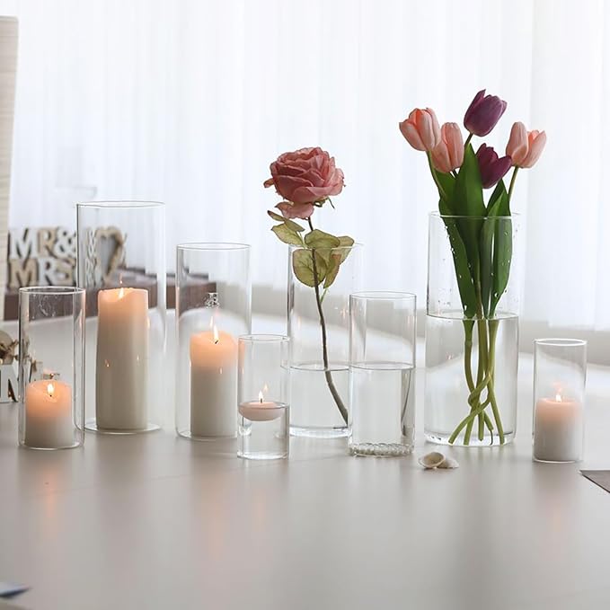 PHOSPHOR 8 PCS Glass Candle Holder, Hurricane Candle Hoder, Glass Pillar Candle - Image 5
