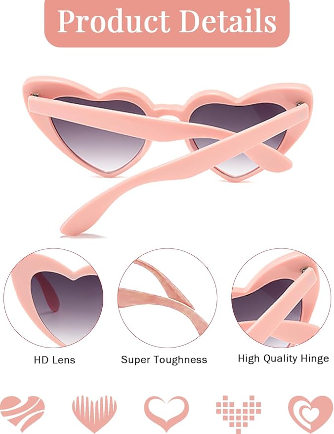 8 Pack Heart Sunglasses Vintage Cat Eye Heart Glasses Retro Bachelorette Bride - Image 2