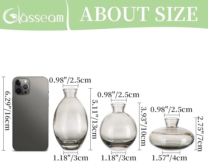 Bud Vases 3Pcs/Set Small Vases Handmade Cute Gray Small Vases - Image 3