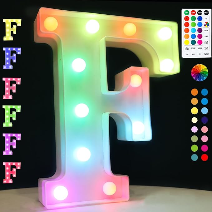 Light Up Colorful LED Marquee Letter lights, 18 Colors Changing Alphabet by OYCBUZO