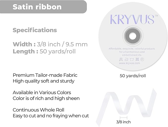 White Satin Ribbon 3/8 inch X Continuous 50 Yards, Single Face Polyester Ribbon - Image 3