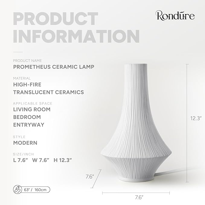 RONDURE 12.3" Modern Ceramic Table Lamp, Modern Bedside Lamps - Image 3