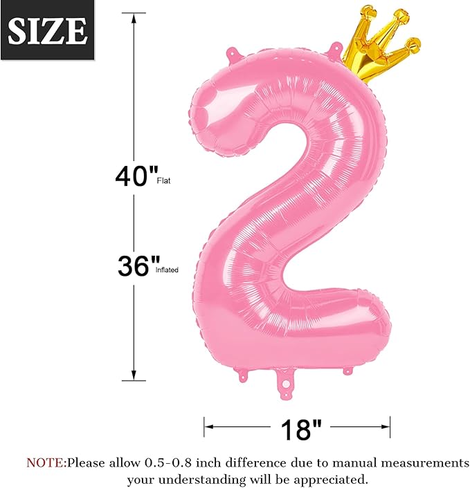 Big 40 Inch Pink Crown 2 Number Balloon Birthday Decoration, 2026 Pink Crown - Image 2