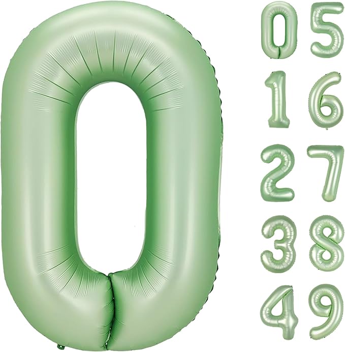 Sage Green Helium Number Balloon 40 Inch, Giant Foil Oliver Green Number 0 by Upgesy