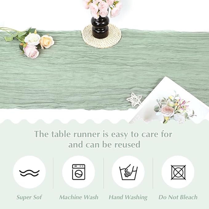 Sage Green Cheesecloth Table Runner -21*120Inch Long Boho Wedding Table Decor - Image 4