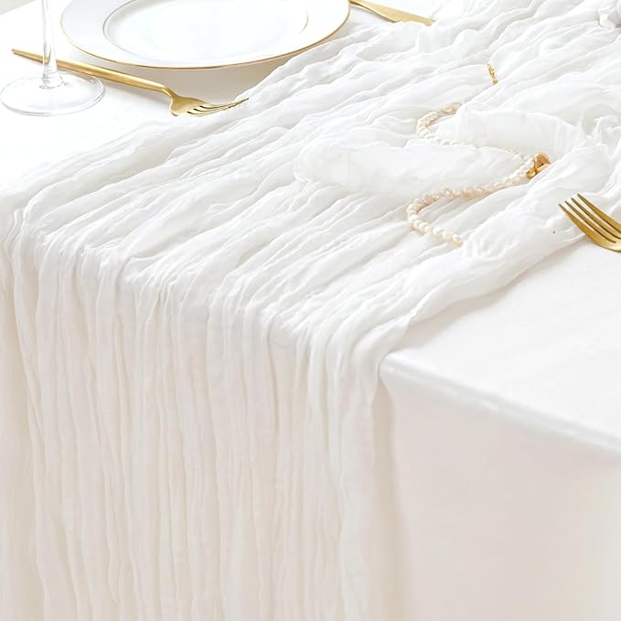 Sioloc Ivory White Cream Cheesecloth Table Runner Fall Autumn Decor by HEALTHYCOMFORTLIFE