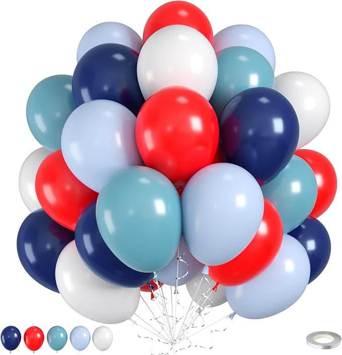 Red Blue Balloons, Retro Matte White Latex Balloon by Saxuxu