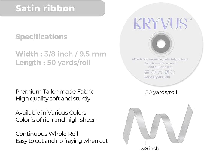 Silver Satin Ribbon 3/8 inch X Continuous 50 Yards, Single Face Polyester - Image 3