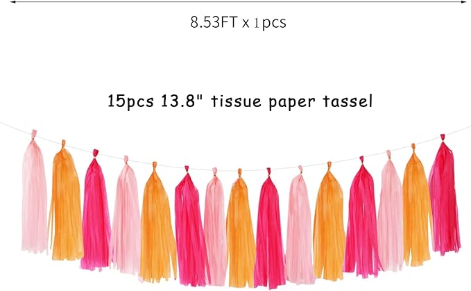 Hot-Pink Orange Fall Party-Decorations Tassel-Garland - Image 2