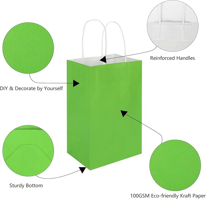 50 Pack 5.25x3.25x8.25 Inch Small Grass Green Kraft Paper Bags - Image 3