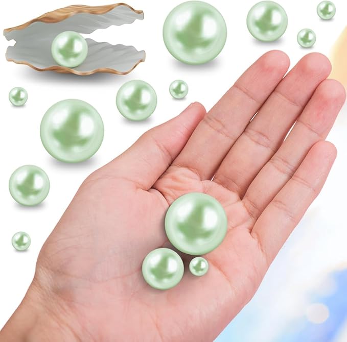 300Pcs Light Green Polished No Hole Faux Pearl Beads - Image 3