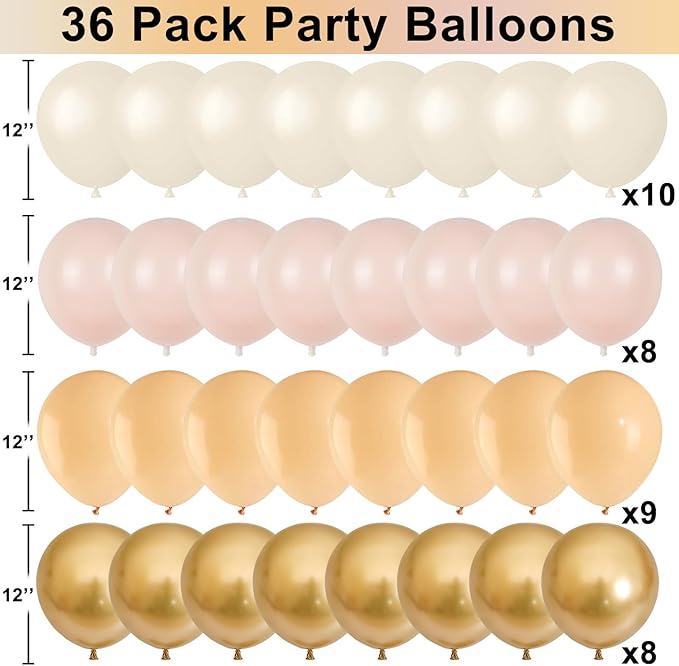White Sand Gold Balloons Set, 12 Inch Double Stuffed Blush Beige Boho Party - Image 2