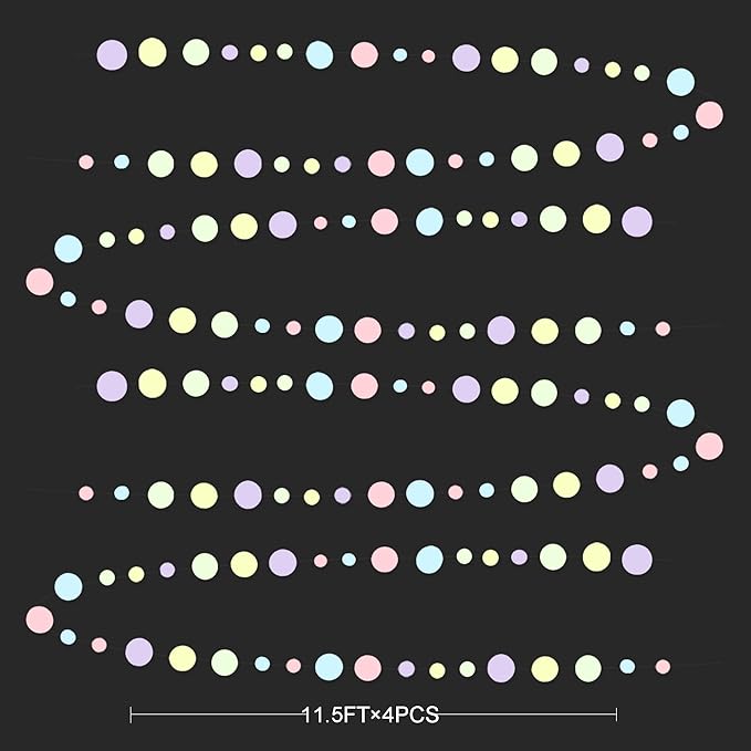 Pastel Party Decorations Blue Purple Pink Yellow Green Circle Dots Garland - Image 2