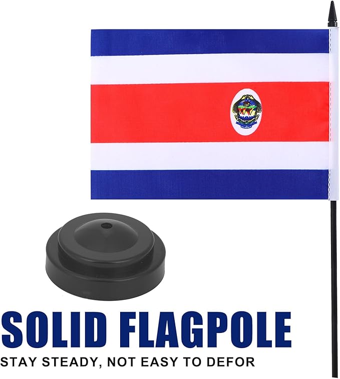 Costa Rica Desk Flag 12" Solid Pole Deluxe Set Costa Rican Flags Banner Mini - Image 3