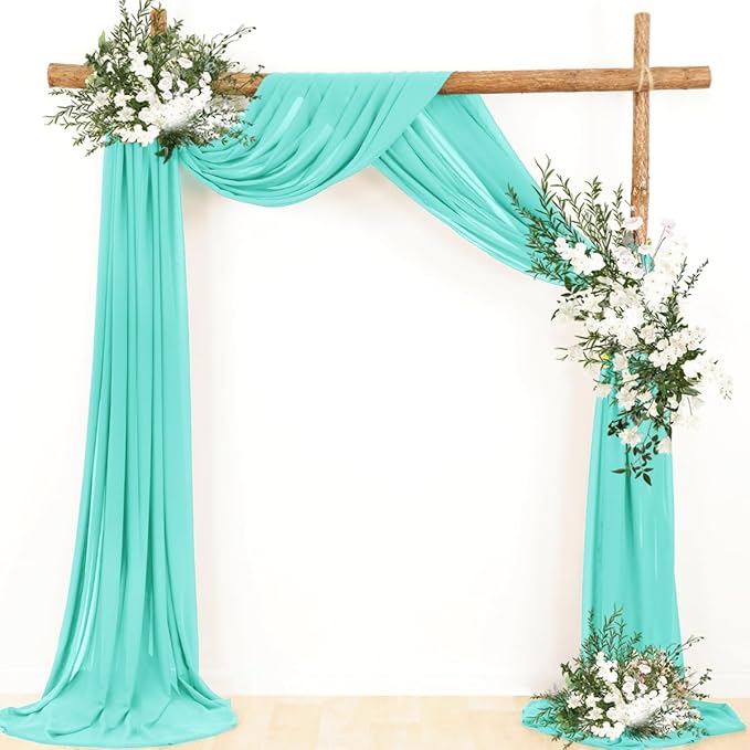 Wedding Arch Draping Fabric 2 Panels 30'' x 18FT Teal Sheer Chiffon Arch Drapery - Image 4