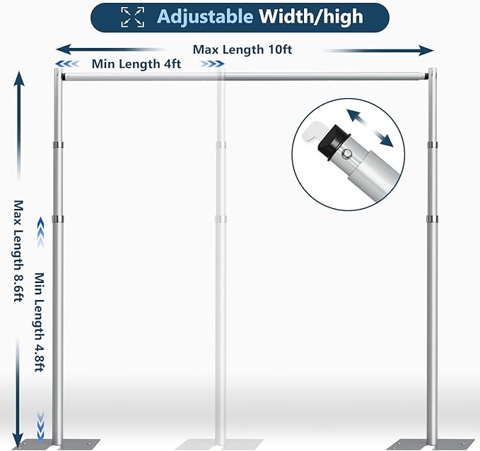 SLOW DOLPHIN 10x 8.6ft Pipe and Drap Backdrop Stand Kit, Heavy Duty Adjustable - Image 2
