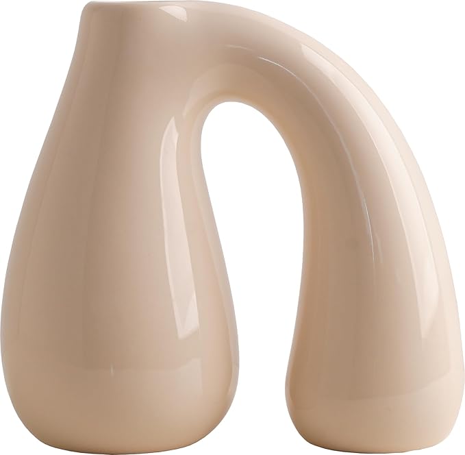 White Ceramic Vase – Glossy Modern Sculptural Décor, Arch Handle Artistic Design - Image 2