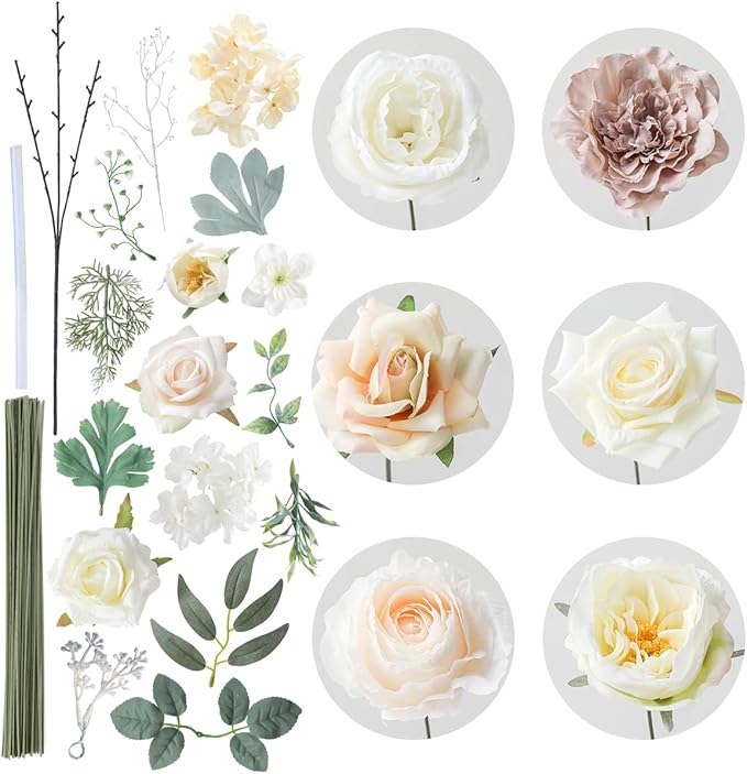 Floweroyal Artificial Flowers Combo White Flowers Mix Silk Flowers Dahlia Roses - Image 8