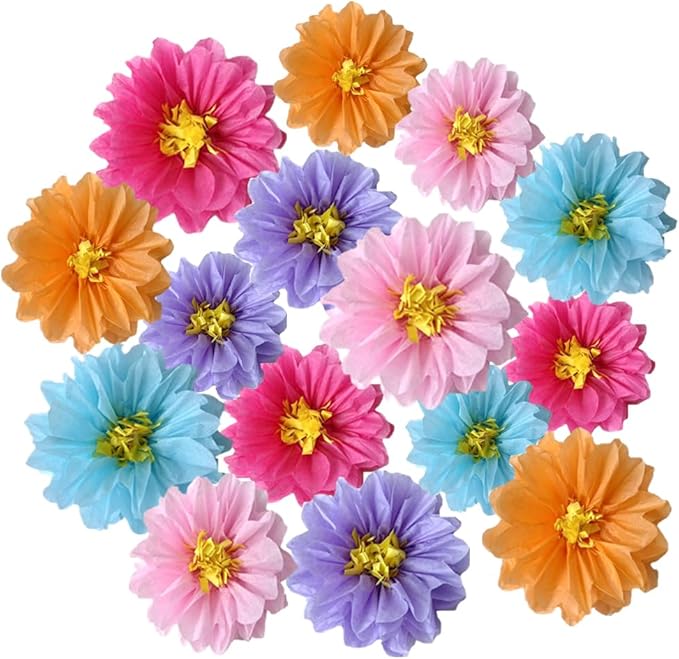 15pcs Tissue Paper Pom Poms Tissue Paper Flowers Party Blossom Flower Backdrop by ZGjoy