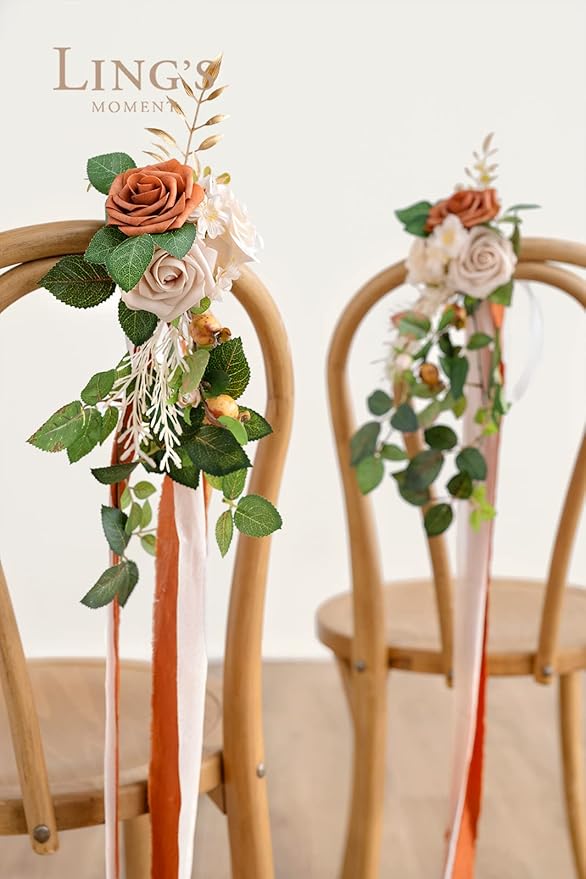 Ling's Moment 8 Wedding Artificial Aisle Pew Flowers Chair Decorations - Image 5