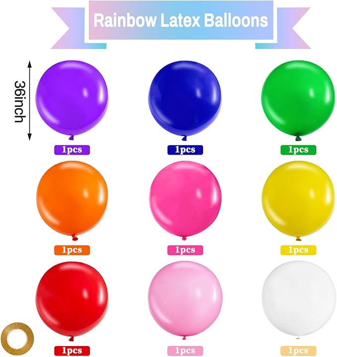 KAWKALSH Assorted Rainbow Giant Balloons 36 Inch - Image 2