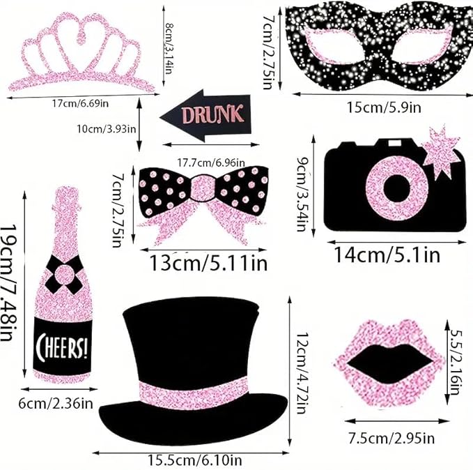 30 Pieces Black Rose Golden Photo Booth Props - Image 2
